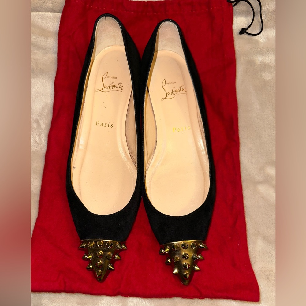 Christian Louboutin Black Geo Flat Veau Velours Specchio Toe - Picture 2 of 10